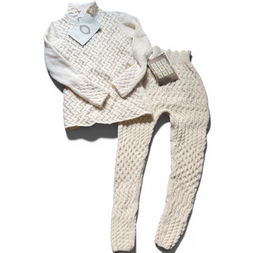 Aran Sweater Market Sweater & Leggings Set Women's S M Cream Wool Cashmere Irish